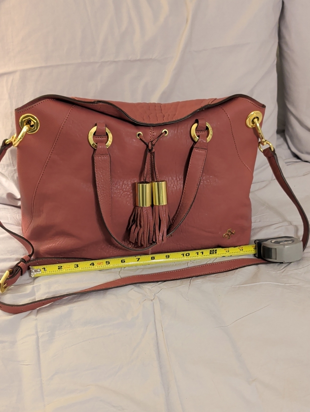 OrYany LEATHER Women's Tassel Hobo Bag in Dusty Rose. Magnetic Closure.